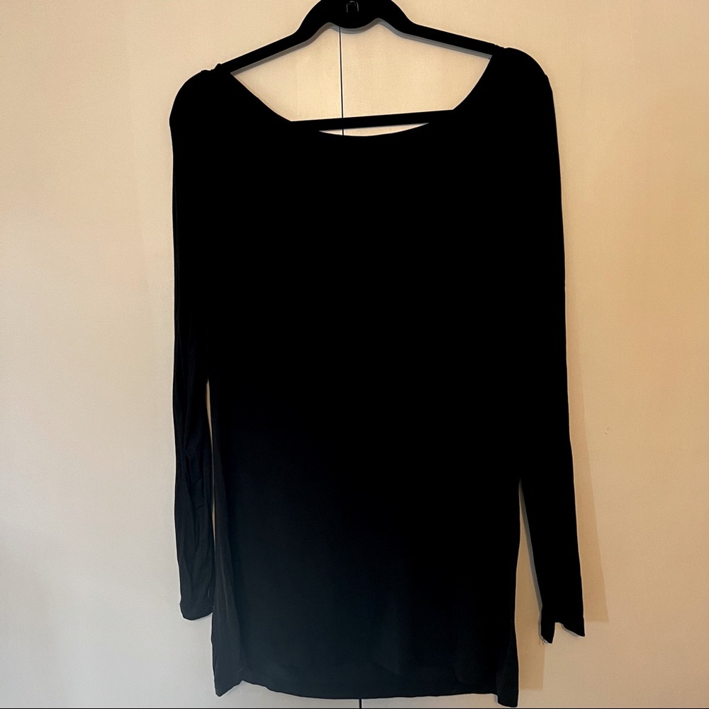 Ivanka Trump XL Super Soft Modal Black Long Sleeve Top Mesh Triangle Back